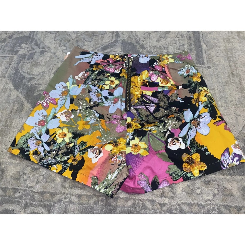 New Gianni Bini Women's Multi Floral Pink Blue Purple Black Front Zip Sz Medium